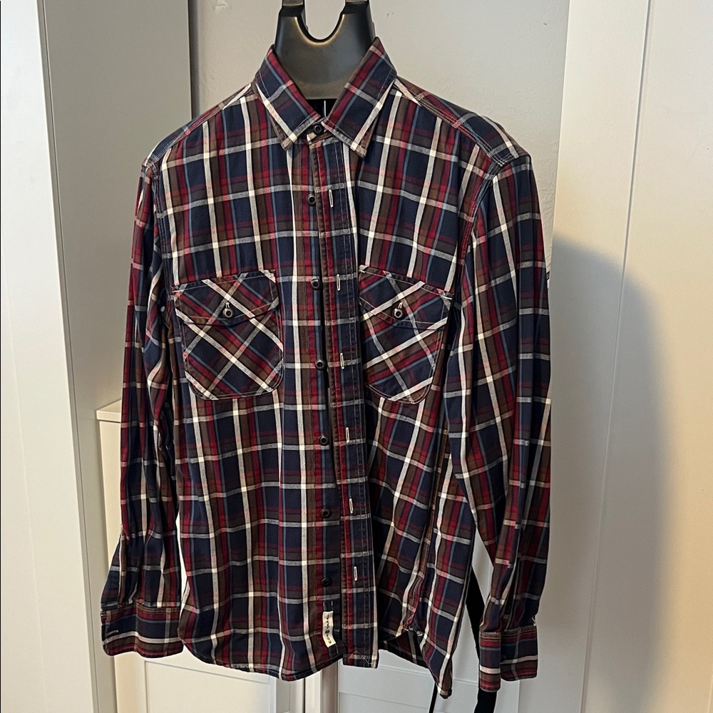 Lucky Brand Red and Blue Plaid Button-Down Shirt